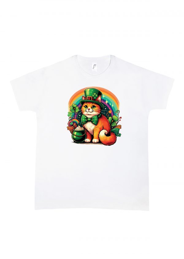 Tshirt blanc col rond homme vue de face Visuel Chats I - Saint Patrick Col rond Hommes / Chat ~ Saint Patrick