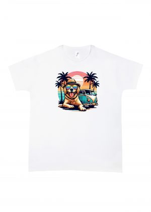 Tshirt blanc col rond homme vue de face Visuel Chiens I - Humours Col rond Hommes / Chien ~ Summers Vibes