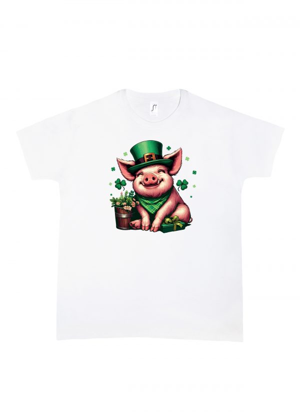 Tshirt blanc col rond homme vue de face Visuel Cochons I - Saint Patrick Col rond Hommes / Cochon ~ Saint Patrick