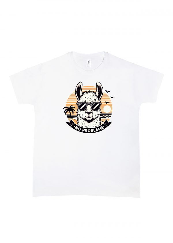 Tshirt blanc col rond homme vue de face Visuel Lamas II - Animaux Col rond Hommes Lama II - Summers Vibes