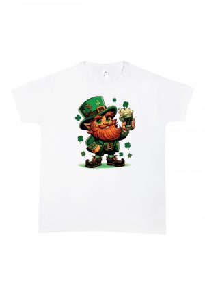 Tshirt blanc col rond homme vue de face Visuel fête de la Saint Patrick II - Saint Patrick Col rond Hommes / Leprechaun ~ Saint Patrick