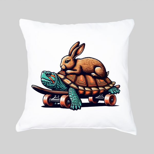 Coussin blanc vue de face Visuel Tortues I - Humours Housse de coussin Tortue & Lièvre ~ Humours