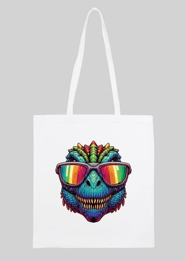 Masque sac tote bag blanc vue de face Dinosaures lunettes II Tote Bag Dinosaure II ~ Colors Vibes