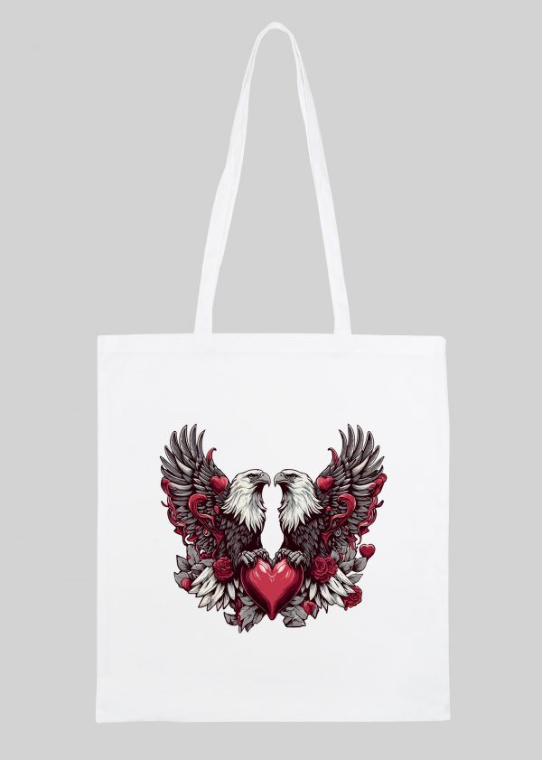 Masque sac tote bag blanc vue de face Visuel Aigles I - Loves Tote Bag Aigles I ~ Loves
