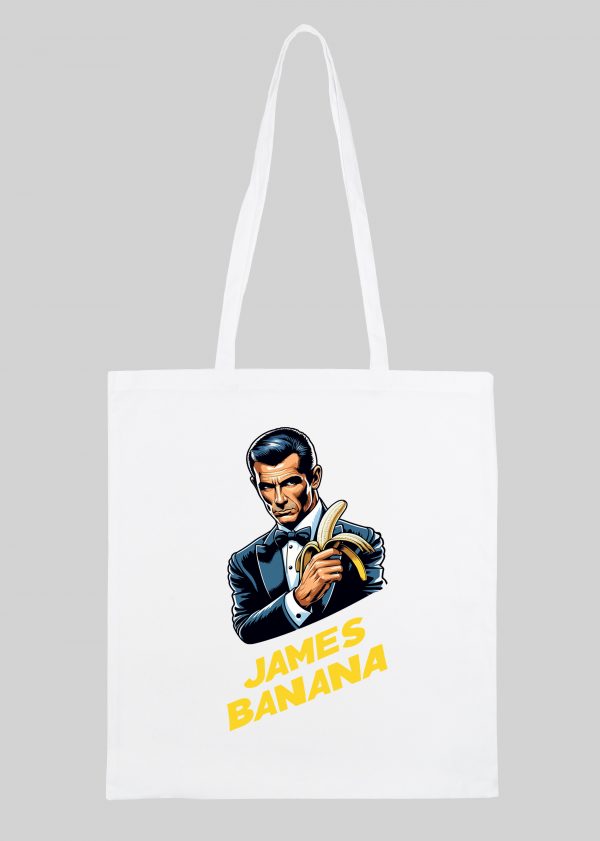 Masque sac tote bag blanc vue de face Visuel James bond I - Humours Tote Bag James Banana ~ Humours