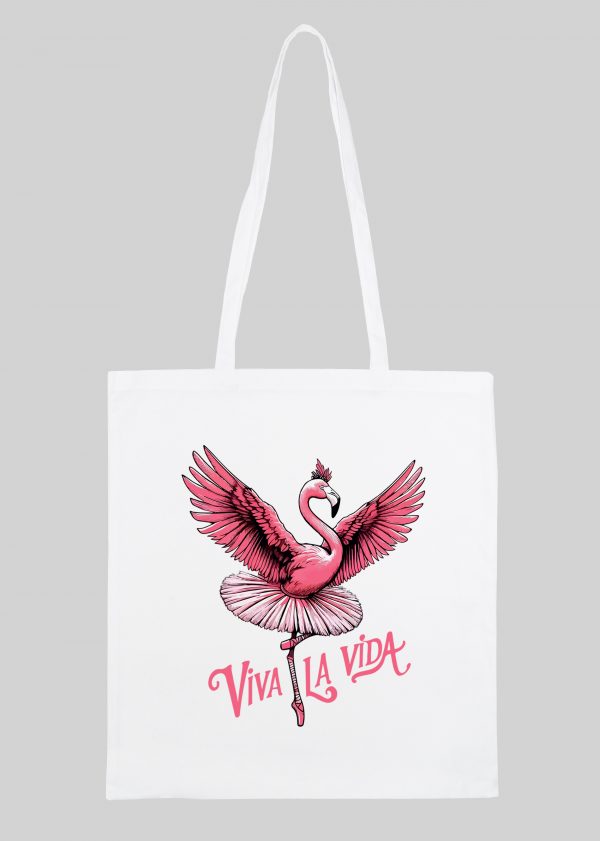 Masque sac tote bag blanc vue de face Visuel animaux drôles I - Dances & fiestas Tote Bag Flamant rose ~ Danses & Fiestas