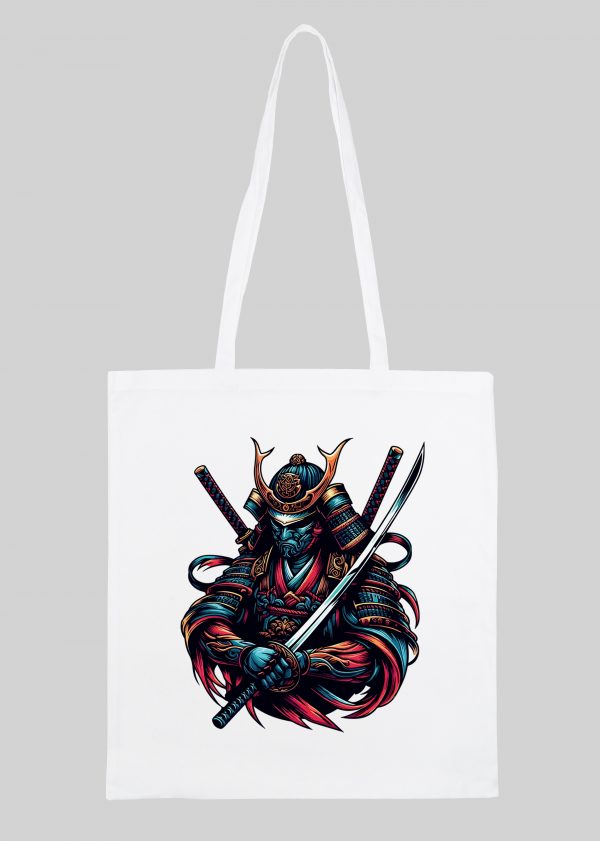 Masque sac tote bag blanc vue de face Visuel samourai I - Asia Tote Bag Samouraï I ~ Asia