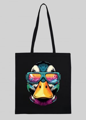 Masque sac tote bag noir vue de face Canards lunettes futuristes I Tote Bag Canard ~ Colors Vibes