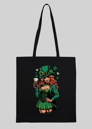 Masque sac tote bag noir vue de face Visuel fête de la Saint Patrick I - Saint Patrick Tote Bag Lady ~ Saint Patrick
