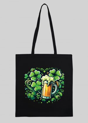 Masque sac tote bag noir vue de face Visuel fête de la Saint Patrick IV - Saint Patrick Tote Bag Bière II ~ Saint Patrick