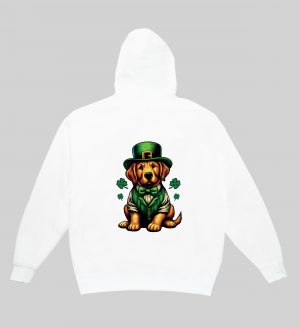 Sweets blanc capuche adultes vue de dos Visuel Chiens I - Saint Patrick Sweats à capuche Unisexe Adultes / Chien ~ Saint Patrick