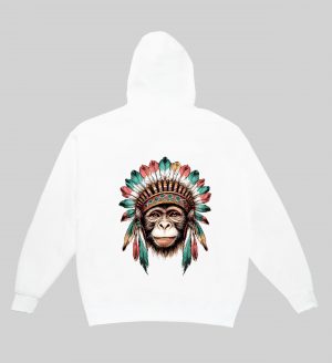 Sweets blanc capuche adultes vue de dos Visuel singes I - Western Sweats à capuche Unisexe Adultes / Singe ~ Western