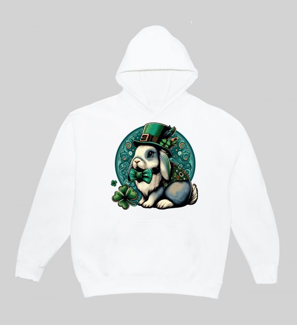 Sweets blanc capuche adultes vue de face Visuel Lapins I - Saint Patrick Sweats à capuche Unisexe Adultes / Lapin ~ Saint Patrick