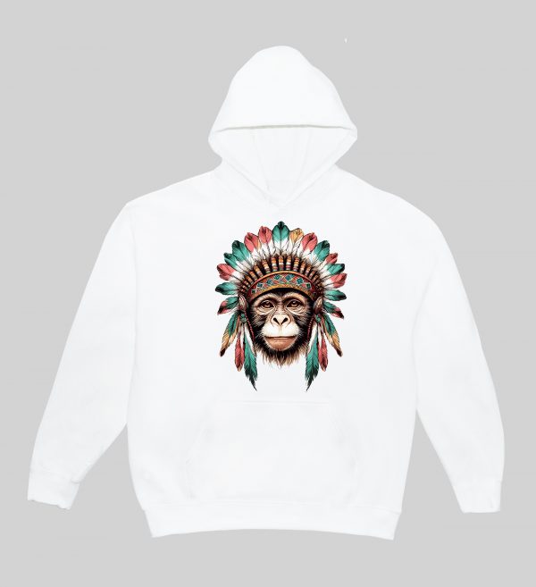 Sweets blanc capuche adultes vue de face Visuel singes I - Western Sweats à capuche Unisexe Adultes / Singe ~ Western