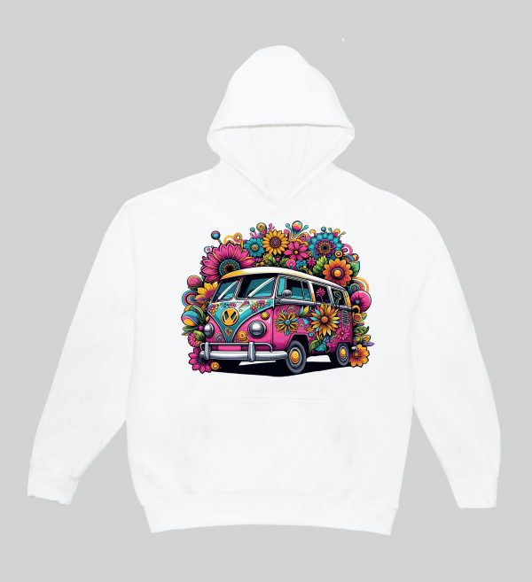 Sweets blanc capuche adultes vue de face Visuel van I - Véhicules Sweats à capuche Unisexe Adultes / Van I ~ Vintages Cars