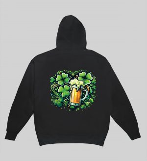 Sweets noir capuche adultes vue de dos Visuel fête de la Saint Patrick IV - Saint Patrick Sweats à capuche Unisexe Adultes / Bière II ~ Saint Patrick
