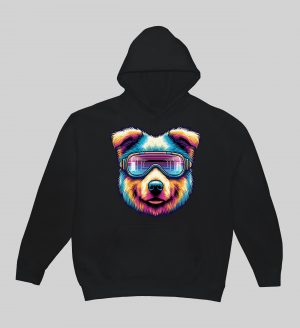 Sweets noir capuche adultes vue de face Chien lunettes futuristes I Sweats à capuche Unisexe Adultes / Chien ~ Colors Vibes