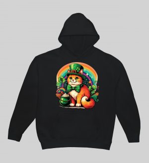 Sweets noir capuche adultes vue de face Visuel Chats I - Saint Patrick Sweats à capuche Unisexe Adultes / Chat ~ Saint Patrick