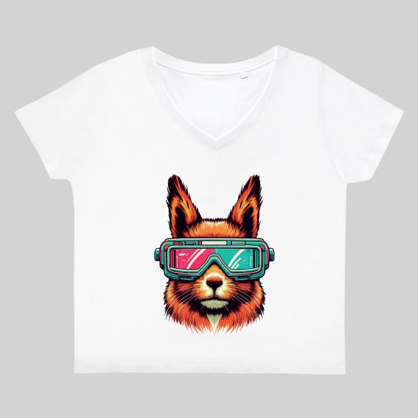 T-shirt blanc col V femme vue de face Ecureuils lunettes I Col V Femmes / Ecureuil ~ Colors Vibes
