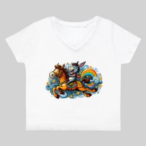 T-shirt blanc col V femme vue de face Visuel Anes I - Humours Col V Femmes / Ane ~ Humours