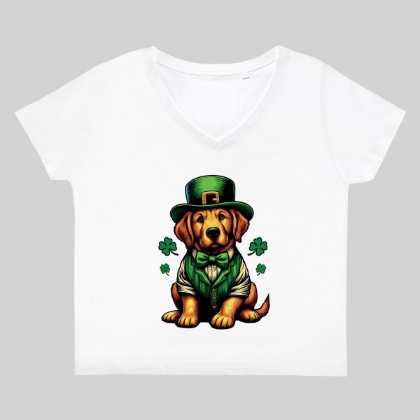 T-shirt blanc col V femme vue de face Visuel Chiens I - Saint Patrick Col V Femmes / Chien ~ Saint Patrick