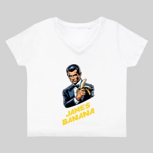 T-shirt blanc col V femme vue de face Visuel James bond I - Humours Col V Femmes / James Banana ~ Humours