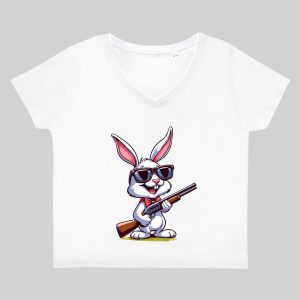 T-shirt blanc col V femme vue de face Visuel Lapins I - Humours Col V Femmes / Lapin ~ Humours