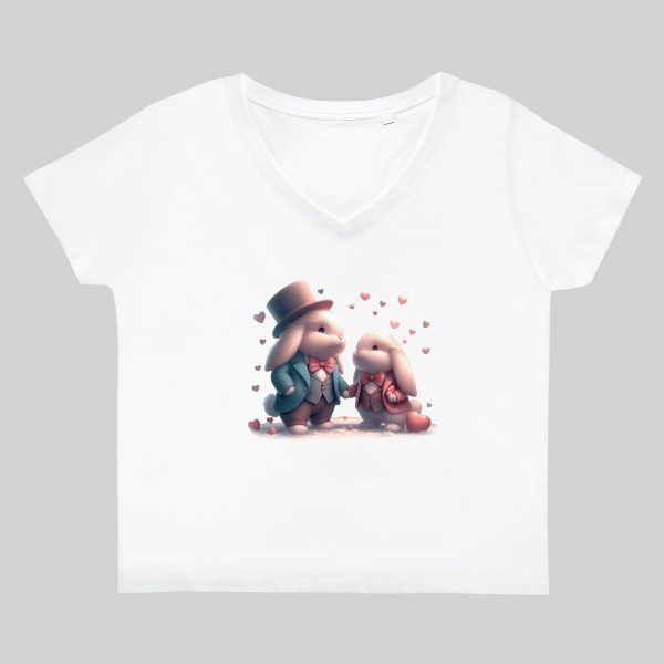 T-shirt blanc col V femme vue de face Visuel Lapins I - Loves Col V Femmes / Lapins ~ Loves