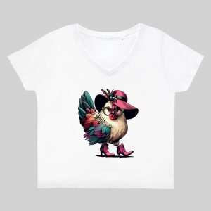 T-shirt blanc col V femme vue de face Visuel Poules I - Humours Col V Femmes / Poules I ~ Humours