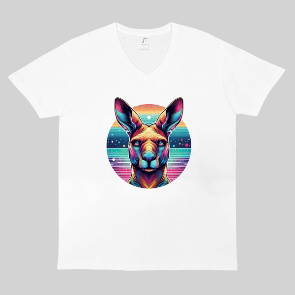 T-shirt blanc col V homme vue de face Kangourous lunettes I Col V Hommes / Kangourou ~ Colors Vibes