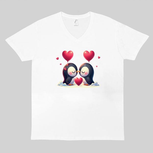T-shirt blanc col V homme vue de face Visuel Pinguins I - Loves Col V Hommes / Pinguins I ~ Loves