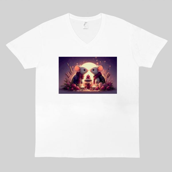 T-shirt blanc col V homme vue de face Visuel Souris I - Loves Col V Hommes / Souris ~ Loves