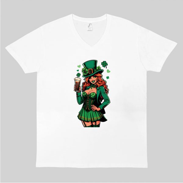 T-shirt blanc col V homme vue de face Visuel fête de la Saint Patrick I - Saint Patrick Col V Hommes / Lady ~ Saint Patrick