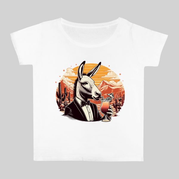 T-shirt blanc col rond large femme vue de face Visuel Ânes I - Eat me, drunk me Col rond Femmes / Âne ~ Eat me, drink me