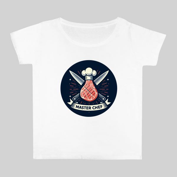 T-shirt blanc col rond large femme vue de face Visuel Barbecue I - Eat me, drunk me Col rond Femmes / Barbecue ~ Eat me, drink me