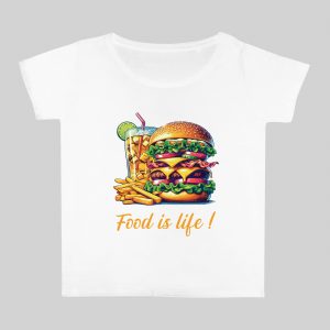 T-shirt blanc col rond large femme vue de face Visuel Burgers I - Eat me, drunk me Col rond Femmes / Burger ~ Eat me, drink me