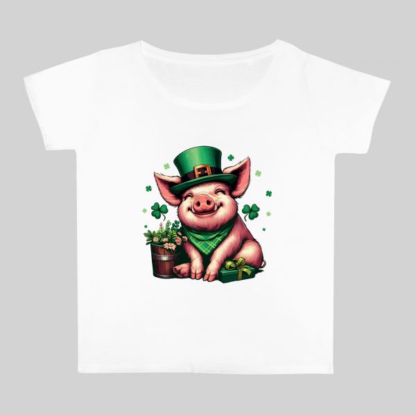 T-shirt blanc col rond large femme vue de face Visuel Cochons I - Saint Patrick Col rond Femmes / Cochon ~ Saint Patrick