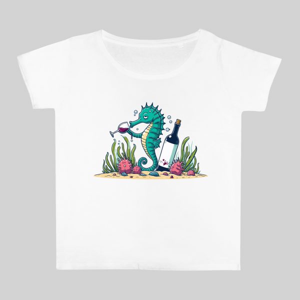 T-shirt blanc col rond large femme vue de face Visuel Hippocampe I - Eat me, drunk me Col rond Femmes / Hippocampe ~ Eat me, drink me