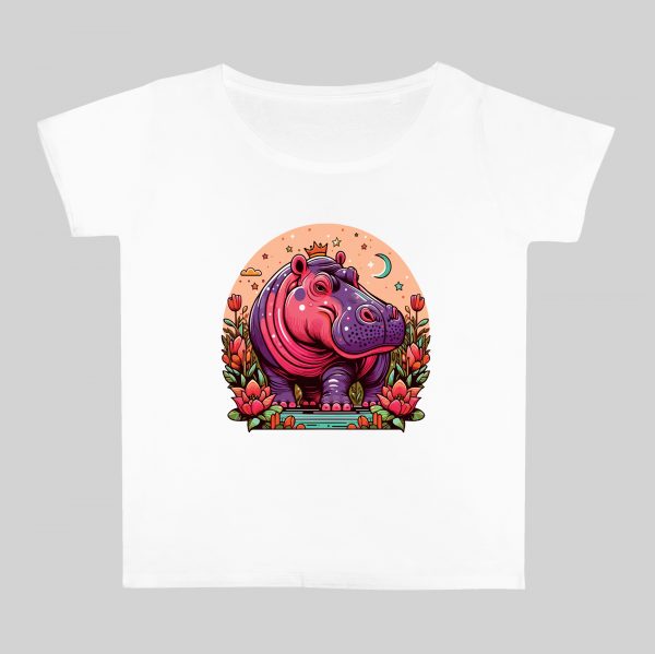 T-shirt blanc col rond large femme vue de face Visuel Hippopotame I - Natures Col rond Femmes / Hippopotame I ~ Summers Vibes