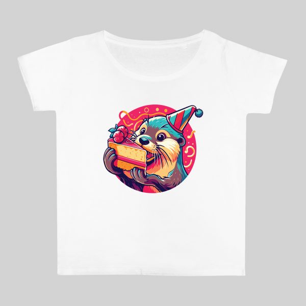 T-shirt blanc col rond large femme vue de face Visuel Loutres II - Eat me, drunk me Col rond Femmes / Loutre II ~ Eat me, drink me
