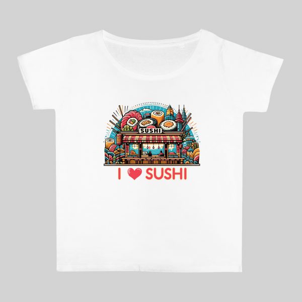 T-shirt blanc col rond large femme vue de face Visuel sushis 2 - Asia Col rond Femmes / Sushis II ~ Asia
