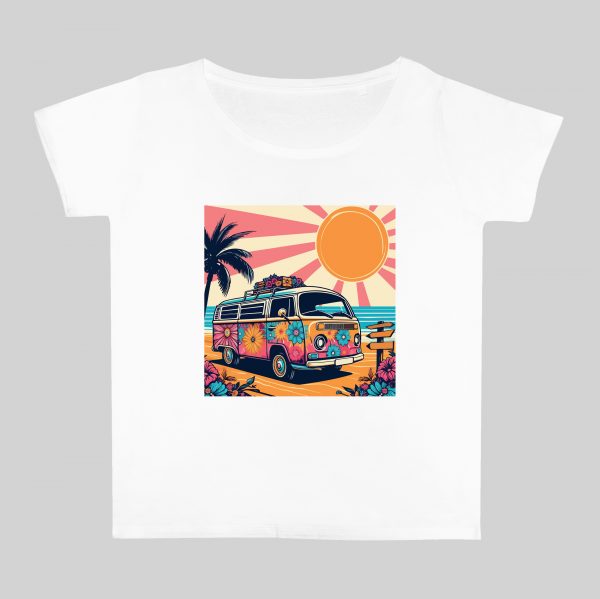 T-shirt blanc col rond large femme vue de face Visuel van II - Véhicules Col rond Femmes / Van II ~ Vintages Cars