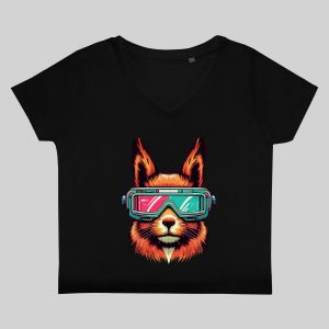T-shirt noir col V femme vue de face Ecureuils lunettes I Col V Femmes / Ecureuil ~ Colors Vibes