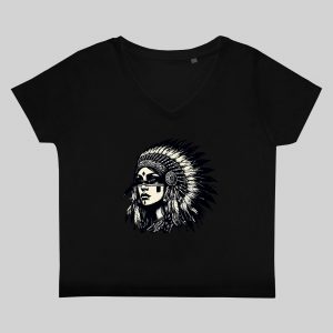 T-shirt noir col V femme vue de face Visuel Apaches I - Western Col V Femmes / Apache I ~ Westerns