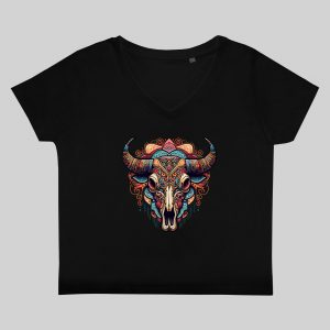 T-shirt noir col V femme vue de face Visuel Bufles I - Western Col V Femmes / Buffle I ~ Westerns