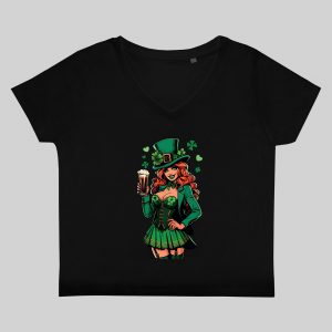 T-shirt noir col V femme vue de face Visuel fête de la Saint Patrick I - Saint Patrick Col V Femmes / Lady ~ Saint Patrick