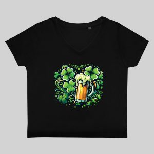 T-shirt noir col V femme vue de face Visuel fête de la Saint Patrick IV - Saint Patrick Col V Femmes / Bières I ~ Saint Patrick