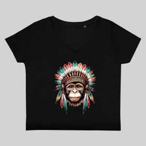T-shirt noir col V femme vue de face Visuel singes I - Western Col V Femmes / Singe ~ Westerns