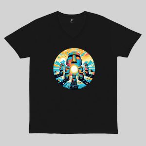 T-shirt noir col V homme vue de face Visuel Ile de paques II - Spirituelles Zen Col V Hommes / Ile de Pâques II ~ Spirituelles & Zen