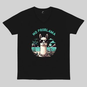 T-shirt noir col V homme vue de face Visuel Lamas I - Animaux Col V Hommes / Lama I ~ Summers Vibes